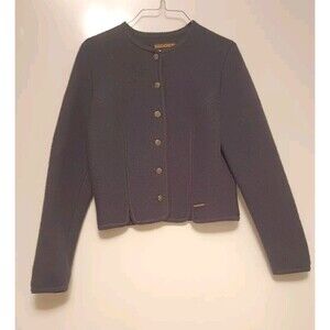 Geiger Tyrol Austria Boiled Wool Cardigan Knit Sweater Jacket Navy Sz 42- Large
